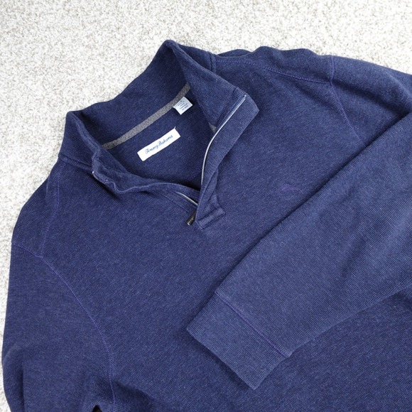 Tommy Bahama Other - Tommy Bahama Mens Large Blue Waffle Knit Quarter Zip Pullover‎ Sweater Marlin